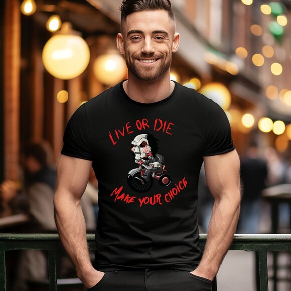Billy, Jig Saw Horror Movie . Live or Die Make Your Choice T-Shirt . Graphic Tee - Picture 3 of 4